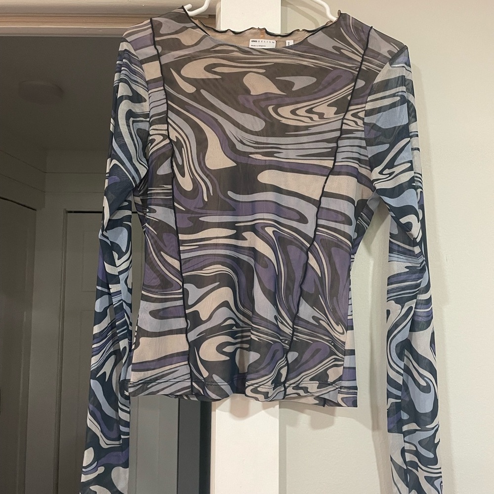 Sheer Swirl Pattern Top, size 12, long sleeve, ASOS